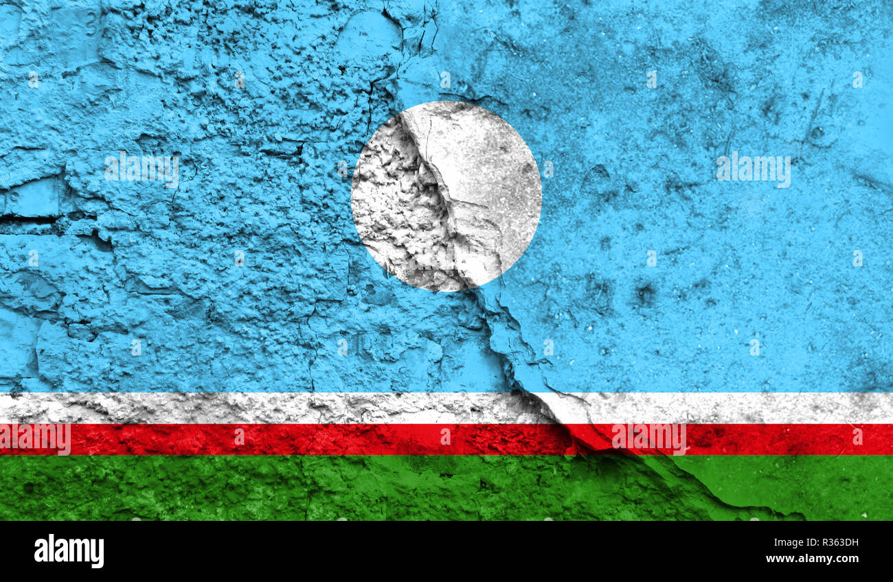 Flag Of Sakha Republic Close Up Painted On A Cracked Wall Concept Of Armed Actions And Conflicts In The World Stock Photo Alamy