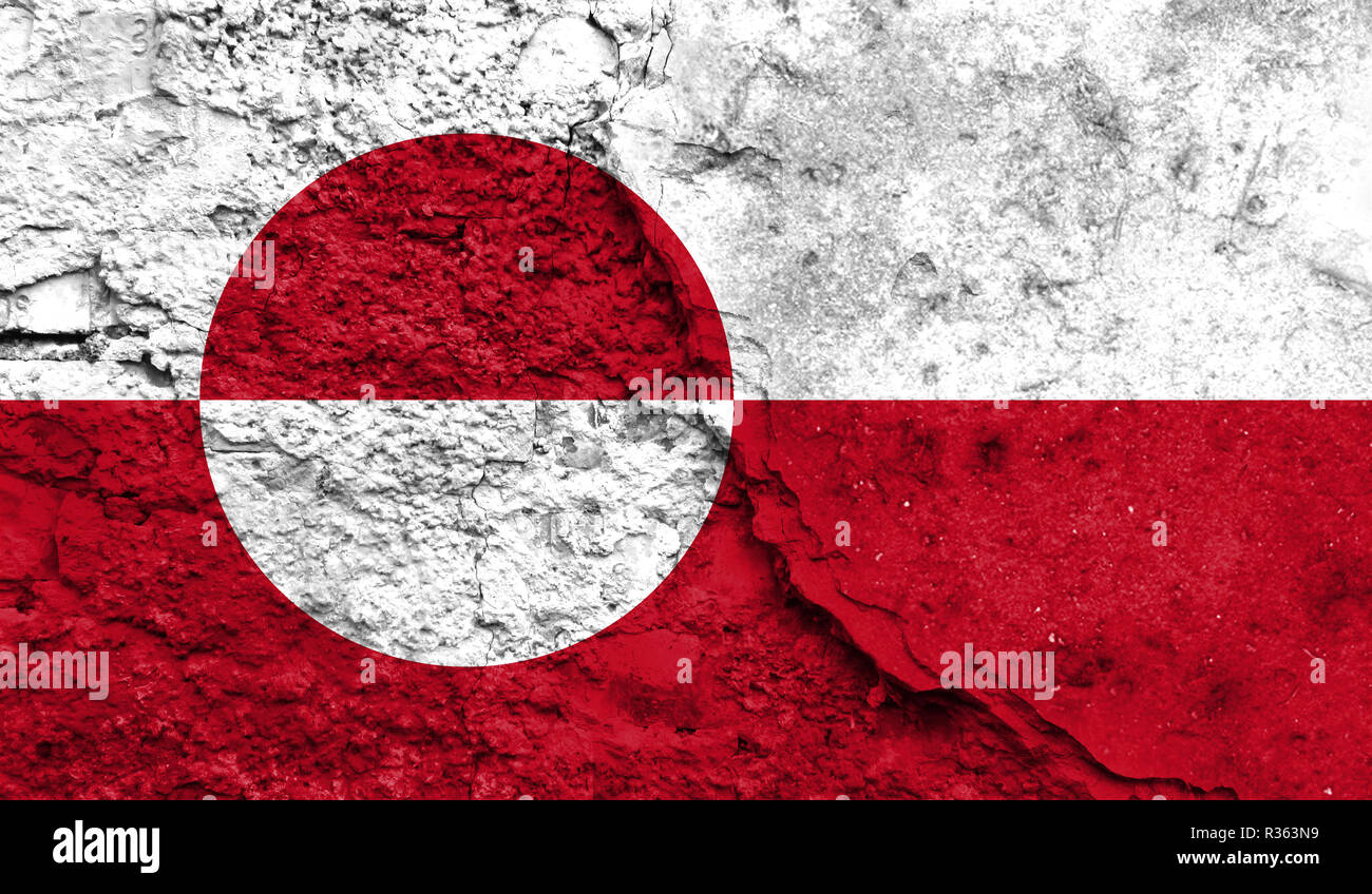 Flag of Greenland close up painted on a cracked wall, concept of armed ...
