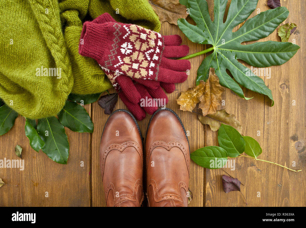 boots,gloves and scarf for the heerbst Stock Photo