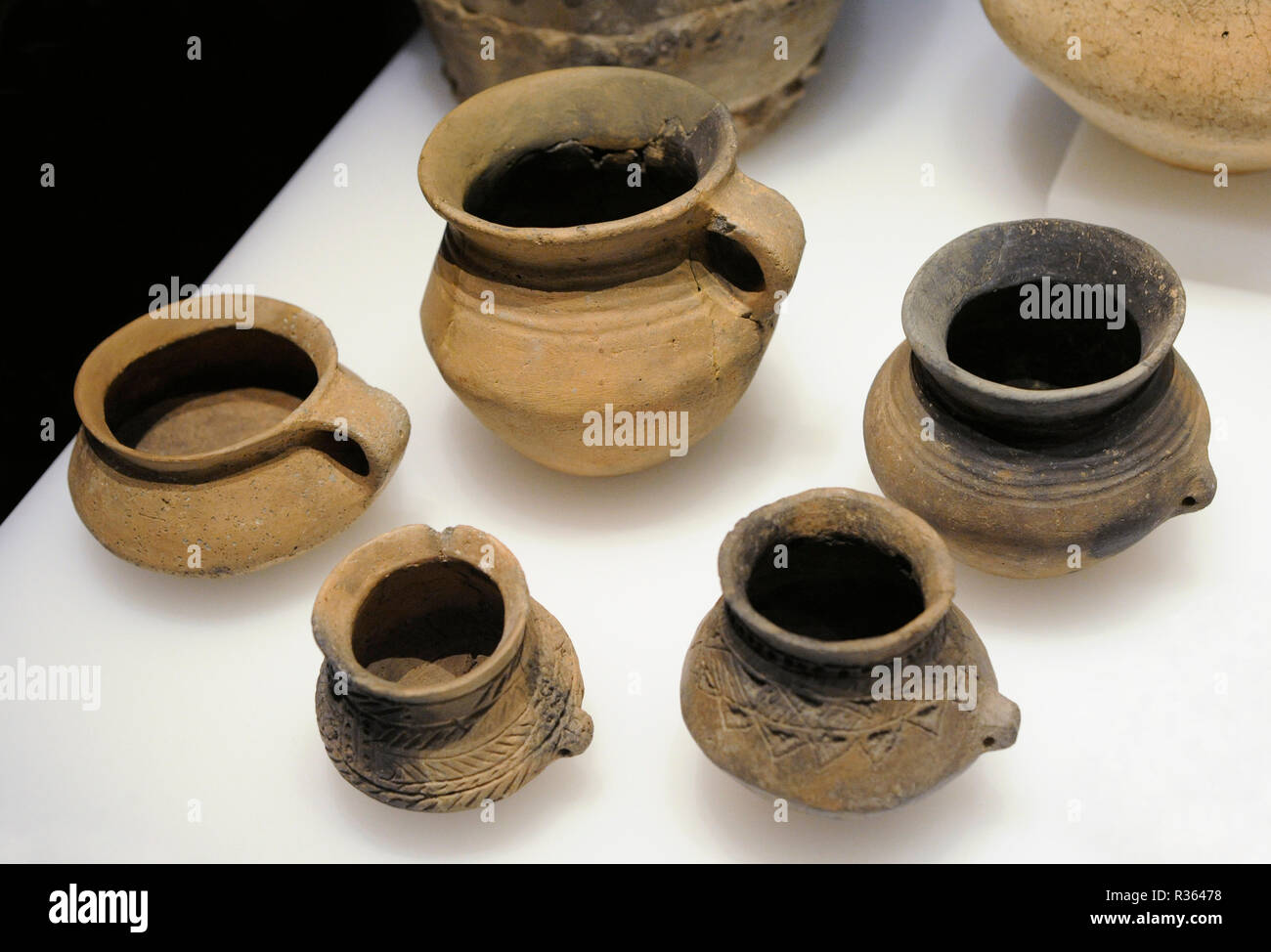 Urnfield Culture. Ceramic glasses. Late Bronze Age. Roquizal del Rullo (Fabara, Zaragoza province, Aragon). National Archaeological Museum. Madrid. Spain. Stock Photo