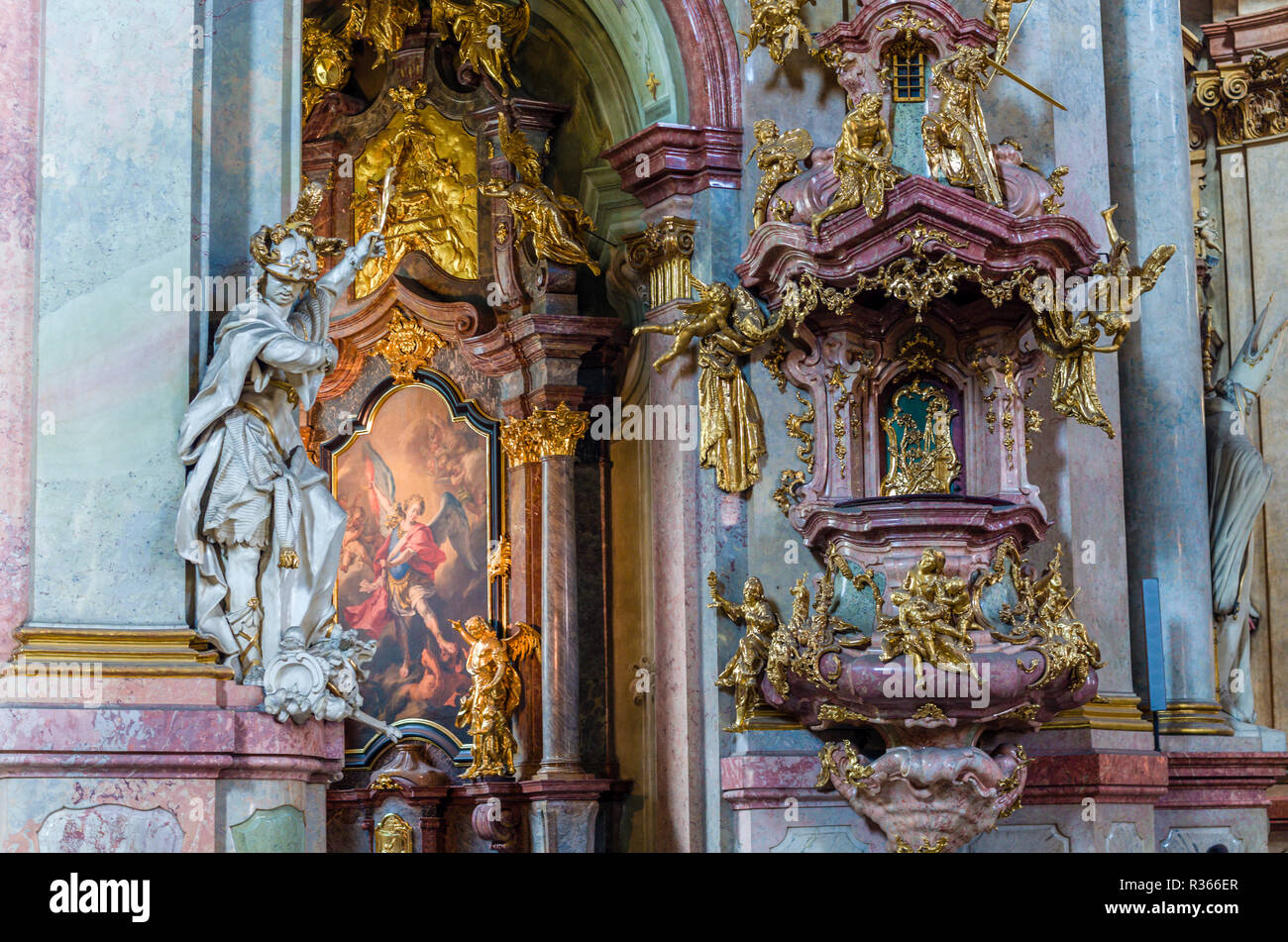 Interior and altar of the St. Nicholas Orthodox Church in the suburb 'Mala Strana', the quarter below the 'Hradčany' Stock Photo