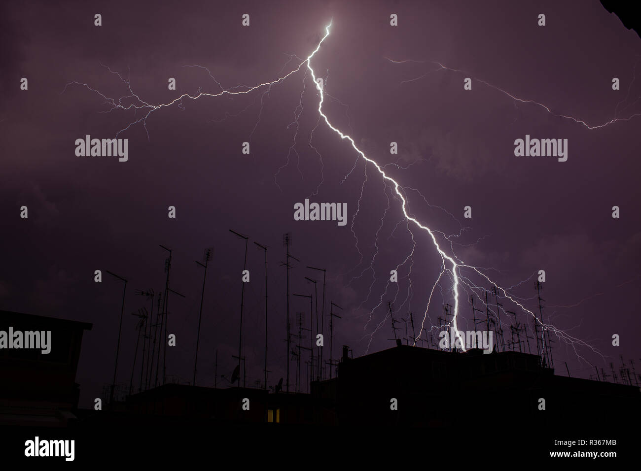 Lightning in the night Stock Photo