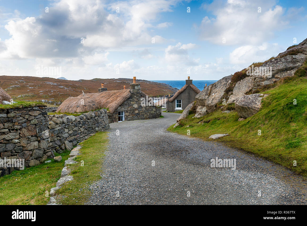 Traditional thatched crofts at Gearrannan Blackhouse Village at