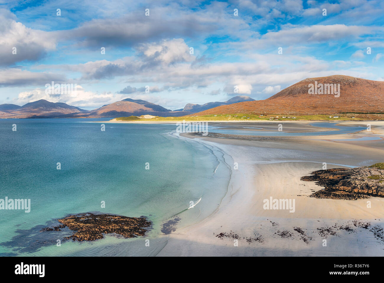 The view from Seilebost over to Luskentyre beach on the Ilse of Harris in Scotland Stock Photo