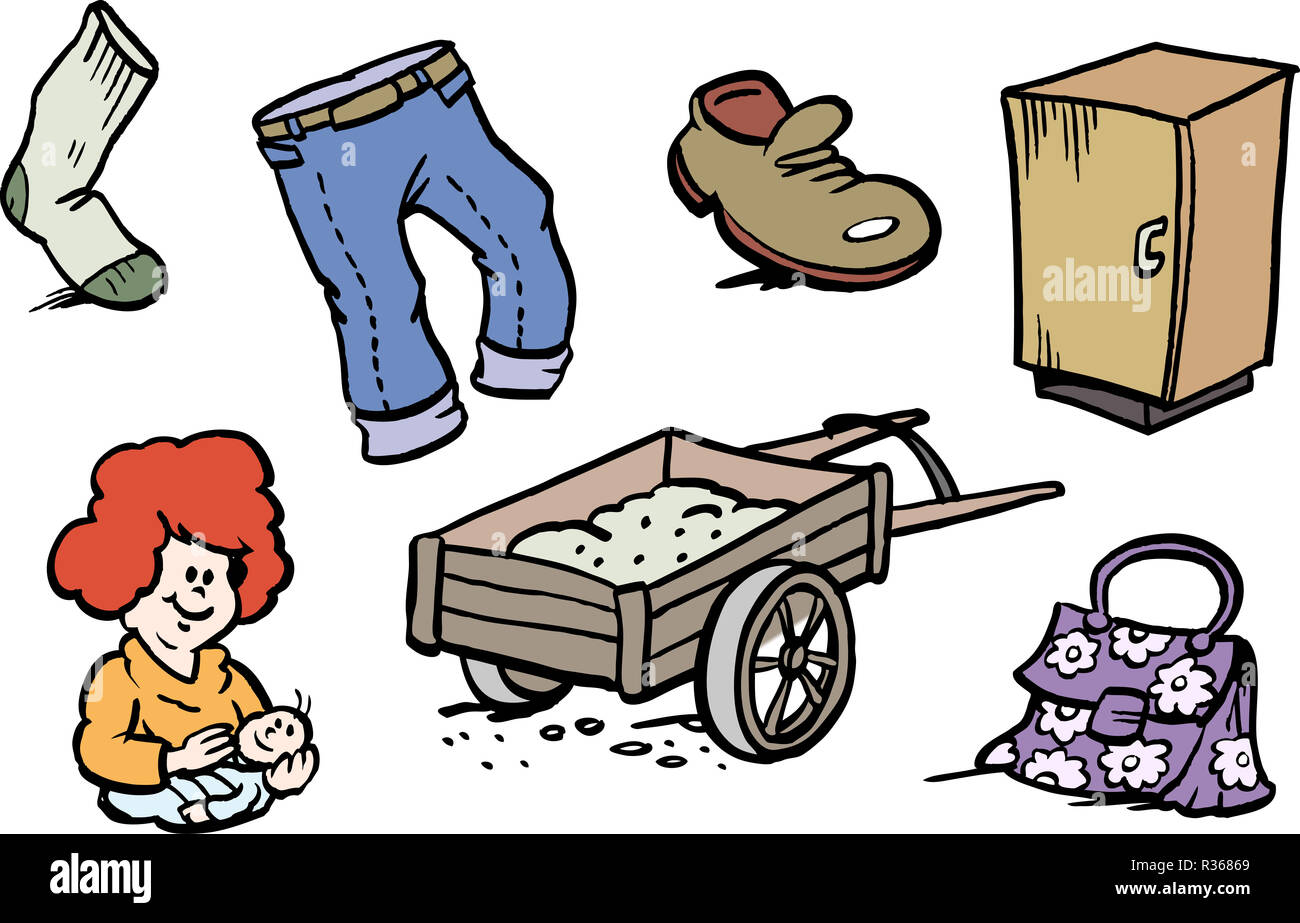 Cartoon Vector illustration of a set of funny small drawings or icons ...