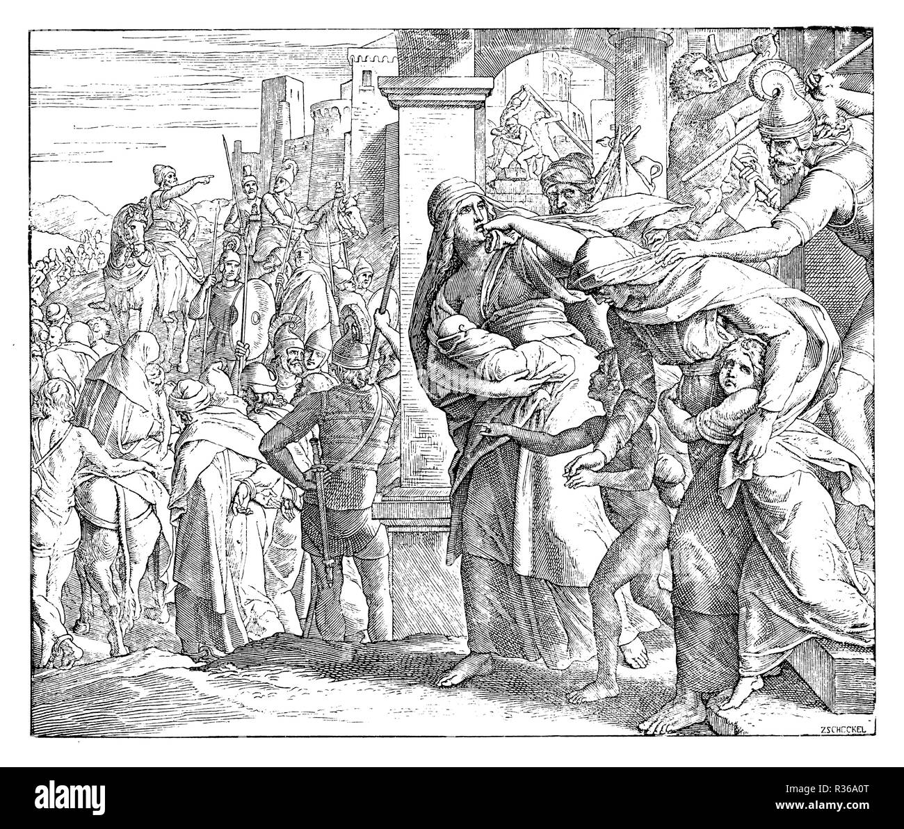 Destruction of Jerusalem and the removal of Judah to Babylon, Julius Schnorr von Carolsfeld Stock Photo