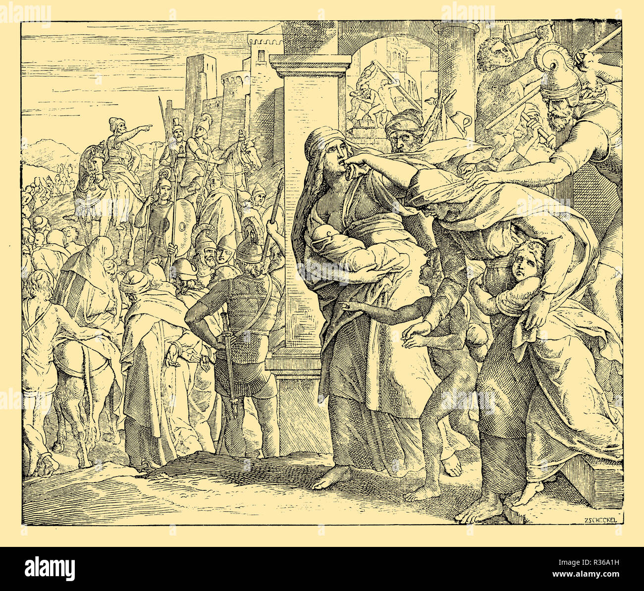 Destruction of Jerusalem and the removal of Judah to Babylon, Julius Schnorr von Carolsfeld Stock Photo