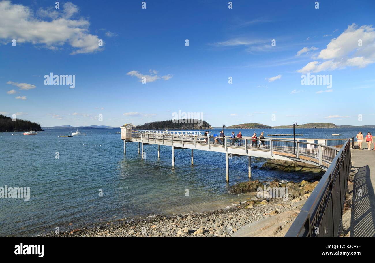The Shore Path and Town Pier along the waterfront, Bar Harbor, Mt Desert Island, New England, Maine, USA Stock Photo