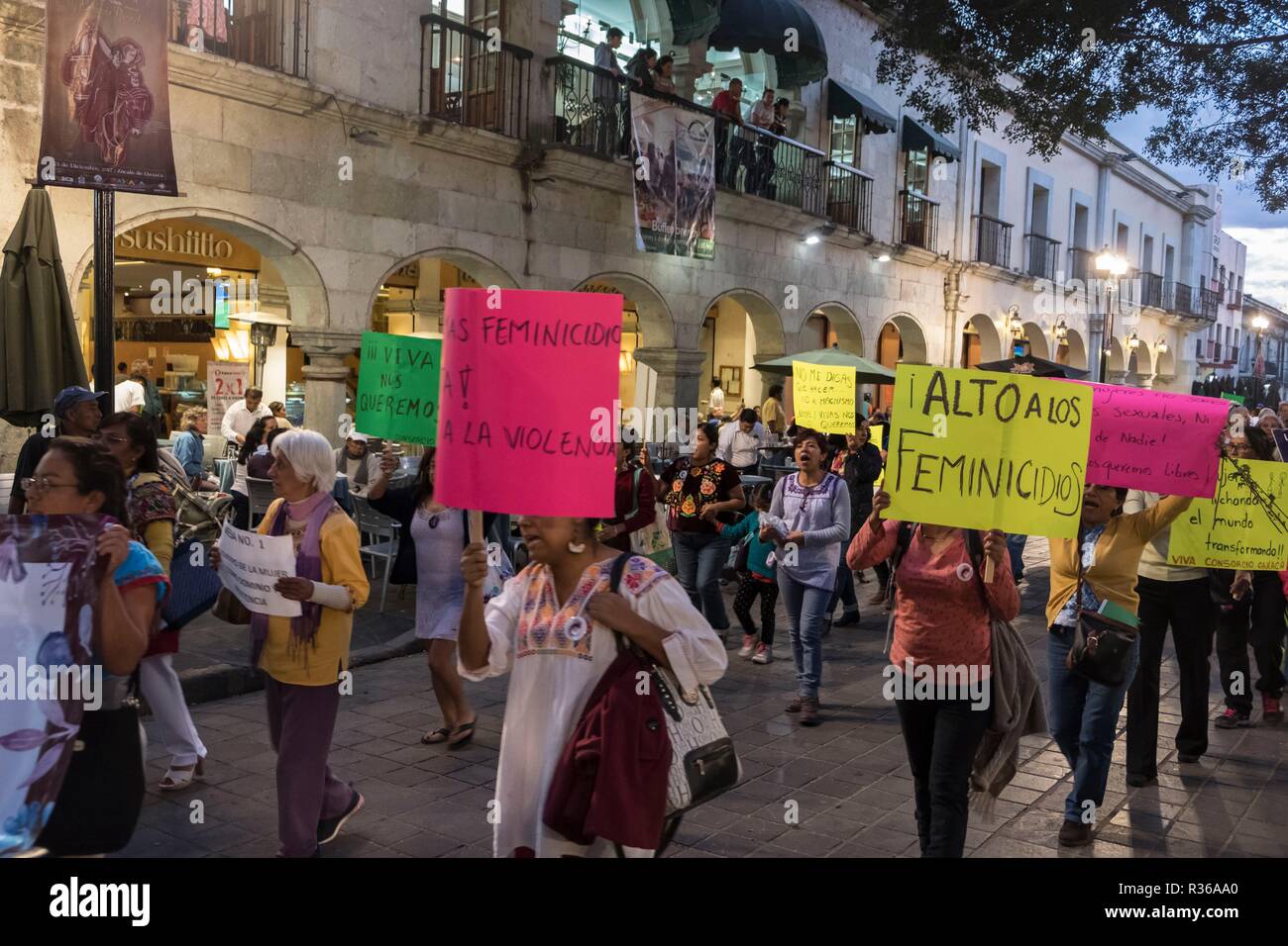 Womans March on streets of Oaxaca City, January 20st 2018, Mexico Stock Photo