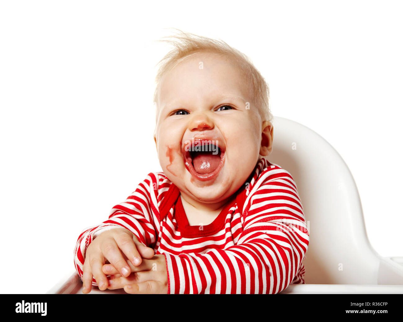 happy baby after eating Stock Photo Alamy