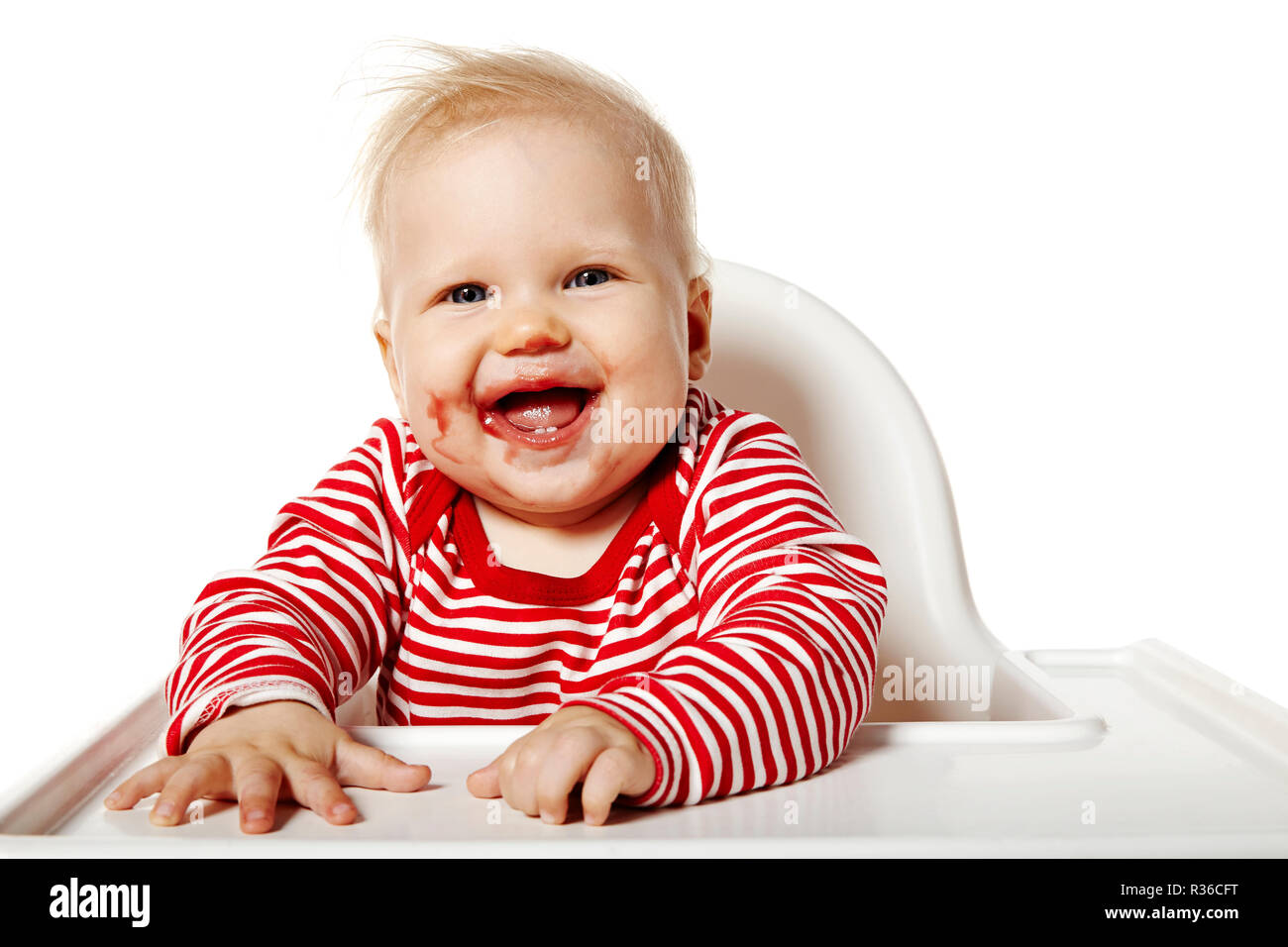 happy baby after eating Stock Photo Alamy