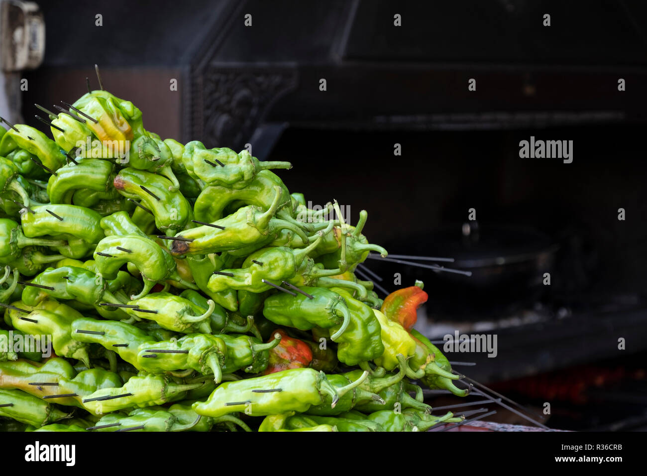 Hot green peppers in Sanliurfa, Turkey. Stock Photo