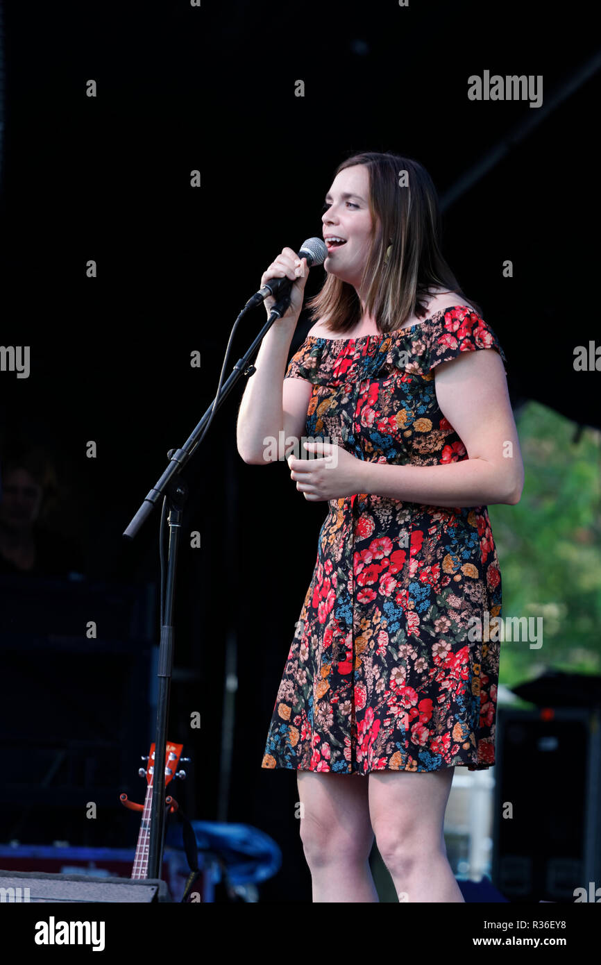 Quebec, Canada. French Quebec folk pop singer Marjolaine Horasse perform on stage at the Francos