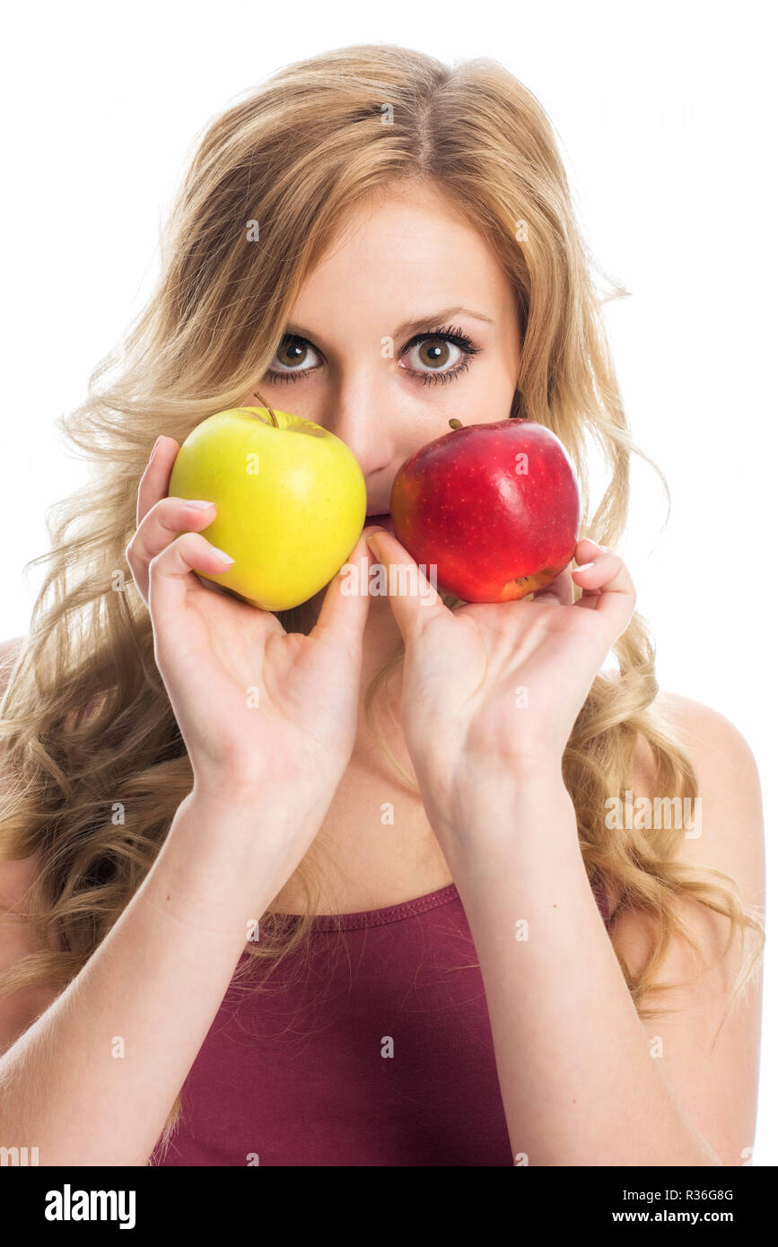 woman holding apples Stock Photo