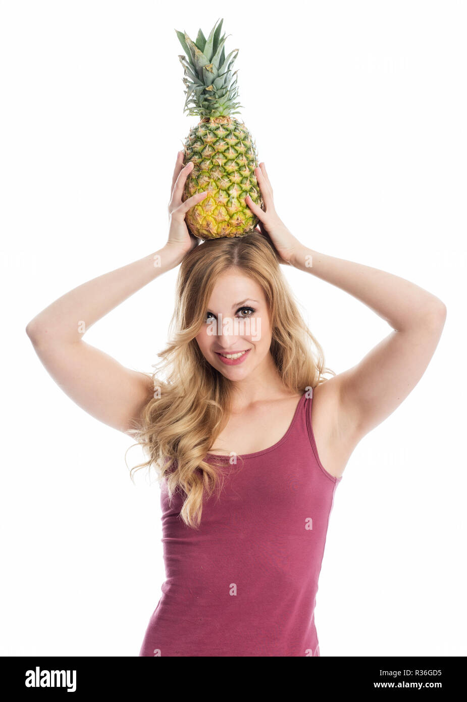 woman with pineapple Stock Photo