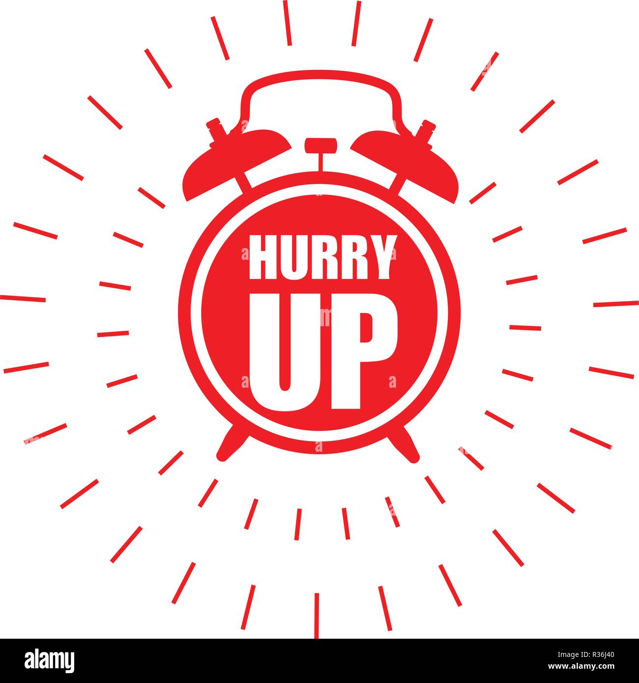 Hurry up sticker or label sale ringing badge with alarm clock Stock