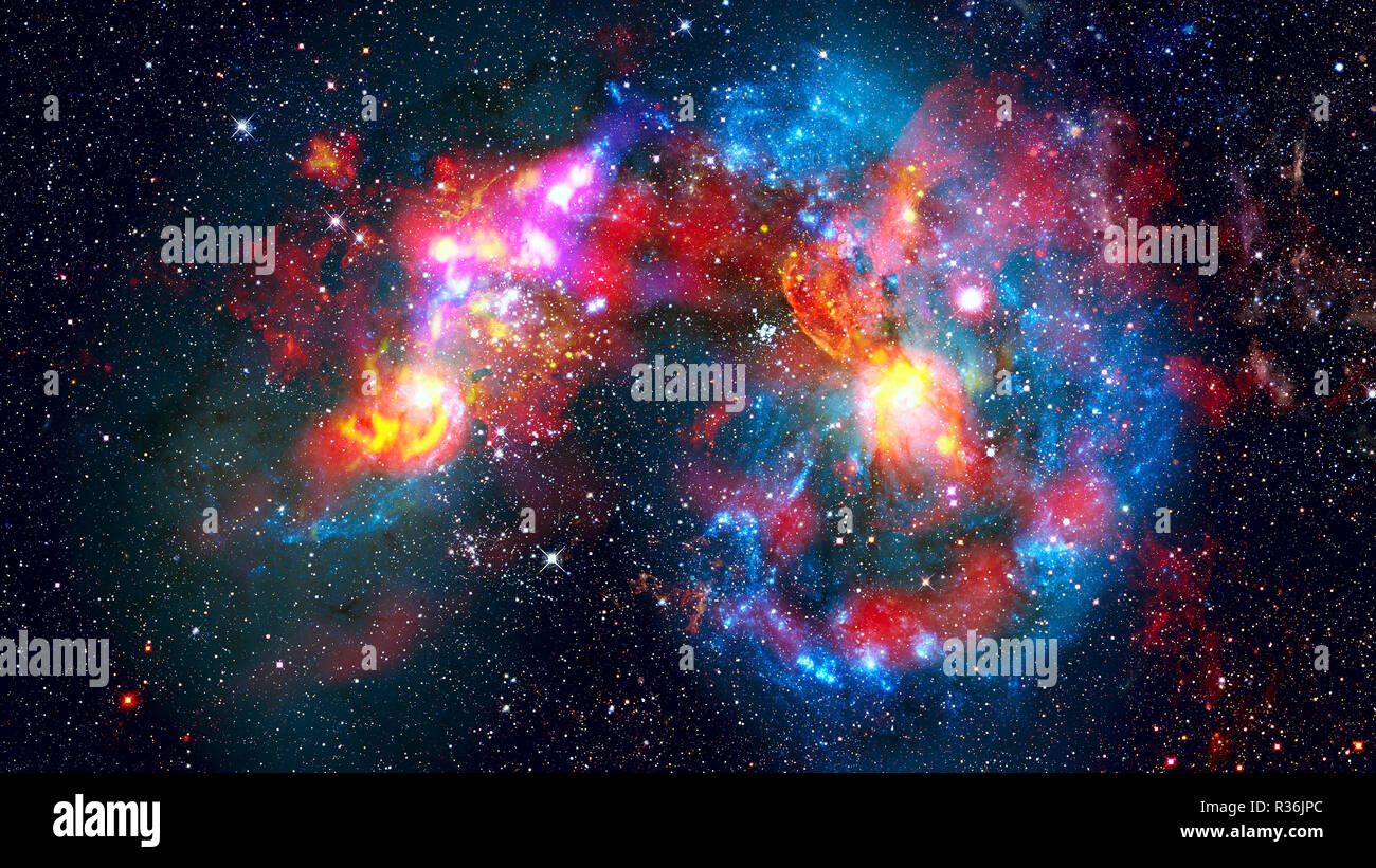 Giant glowing nebula. Space background with red nebula and stars ...