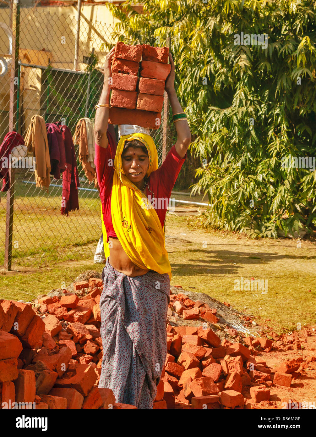 Woman carrying bricks on head hires stock photography and images Alamy