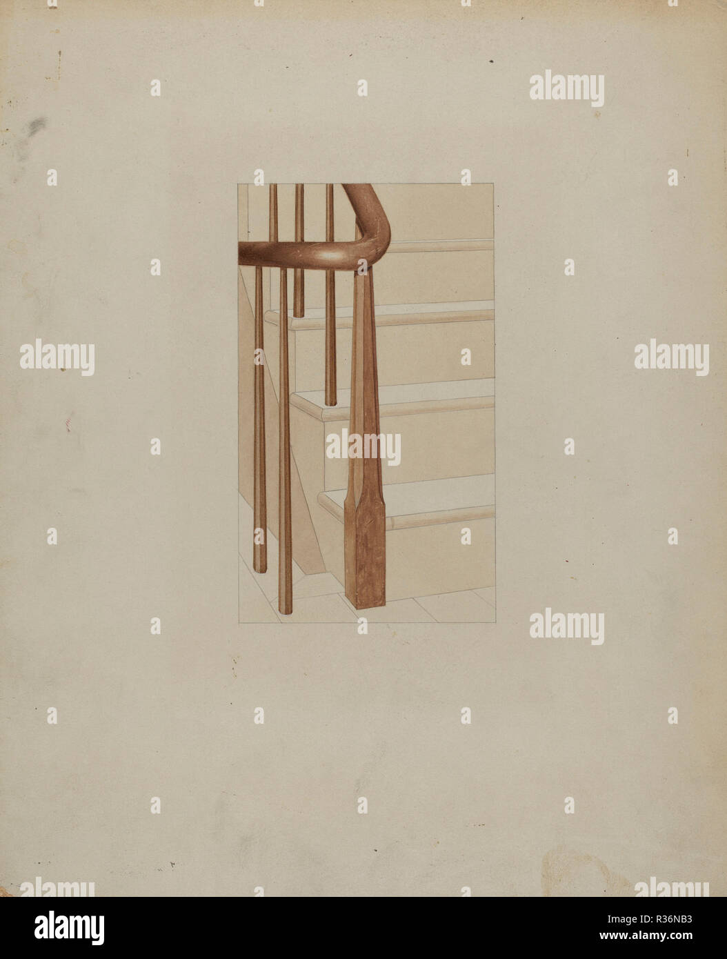 Shaker Newel Post. Dated: c. 1937. Dimensions: overall: 27.8 x 22.8 cm (10 15/16 x 9 in.). Medium: watercolor and graphite on paperboard. Museum: National Gallery of Art, Washington DC. Author: John W. Kelleher. Stock Photo