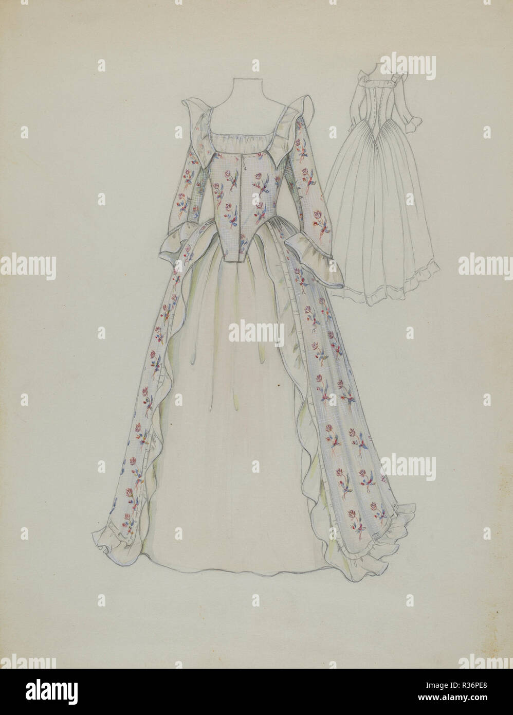 Dress. Dated: c. 1936. Dimensions: overall: 29.8 x 22.7 cm (11 3/4 x 8 15/16 in.). Medium: watercolor, graphite, and gouache on paperboard. Museum: National Gallery of Art, Washington DC. Author: Jessie M. Benge. Stock Photo