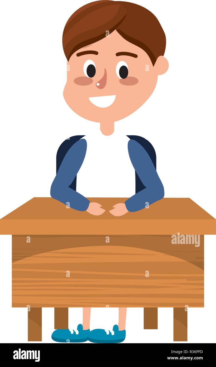 Elementary School Student Boy On Desk Cartoon Vector Illustration