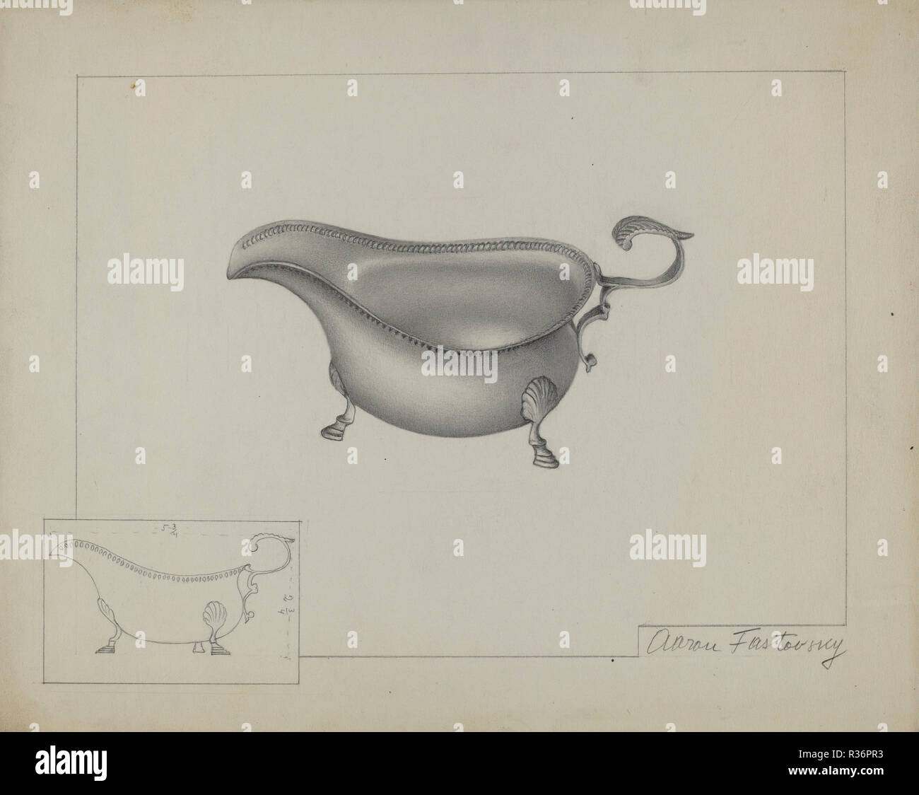 Silver Sauce Boat. Dated: c. 1937. Dimensions: overall: 22.9 x 28.9 cm (9 x 11 3/8 in.)  Original IAD Object: 2 3/4' high; 5 11/16' wide. Medium: graphite on paper. Museum: National Gallery of Art, Washington DC. Author: Aaron Fastovsky. Stock Photo
