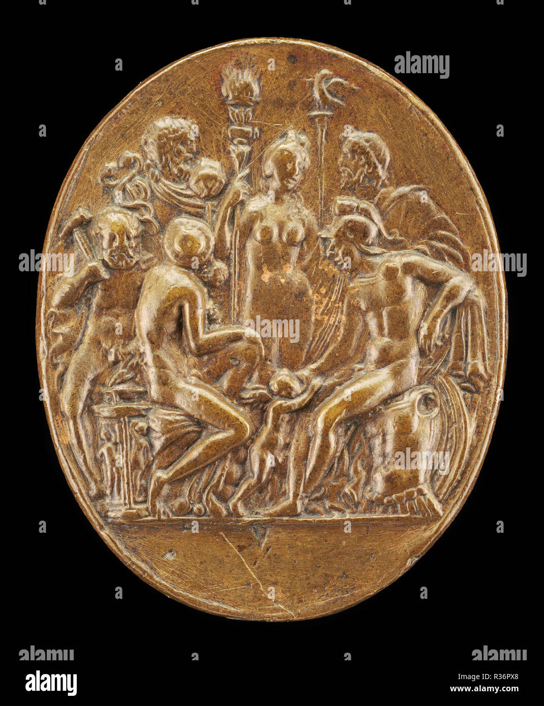 Assembly of Gods. Dated: second half 15th century. Dimensions: overall (oval): 4.2 x 3.4 cm (1 5/8 x 1 5/16 in.) gross weight: 22 gr. Medium: bronze. Museum: National Gallery of Art, Washington DC. Author: Attributed to Master IO. F. F. Stock Photo