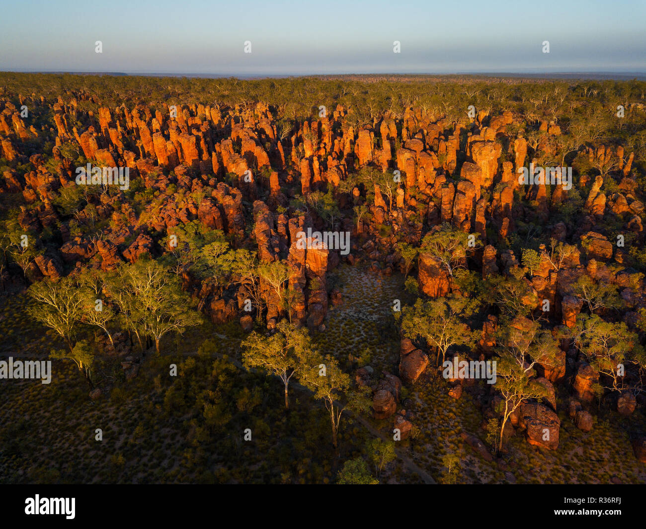Aerial of the Lost City in Limmen National Park. Stock Photo
