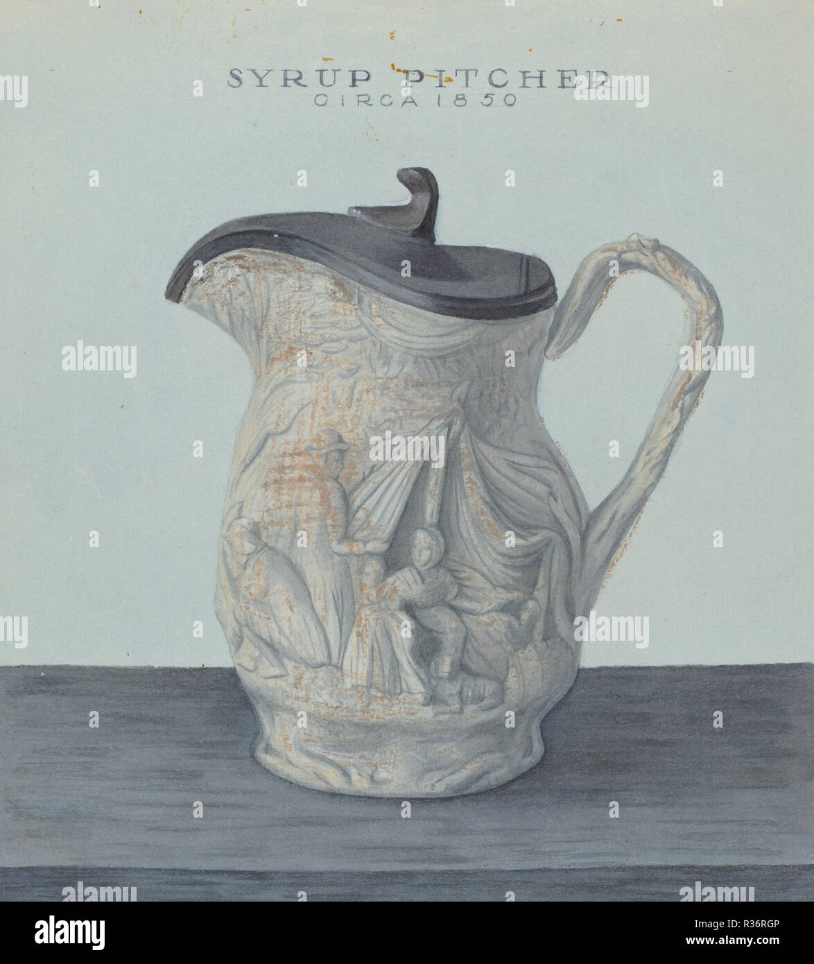 Syrup Pitcher. Dated: c. 1938. Dimensions: overall: 25.9 x 23 cm (10 3/16 x 9 1/16 in.)  Original IAD Object: Pitcher drawn exact size.. Medium: watercolor, graphite, and heightening on paper. Museum: National Gallery of Art, Washington DC. Author: Cleo Lovett. Stock Photo