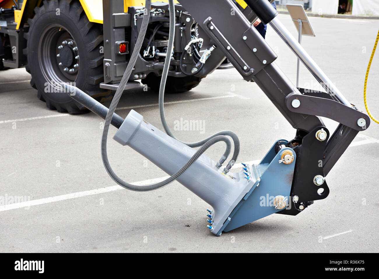 Excavator attachment hydraulic breaker for carriers Stock Photo