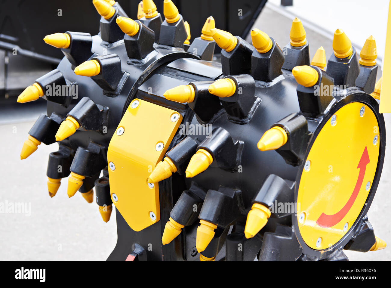 Cutter Heads. Double drum rotary cutters. Excavator attachments Stock