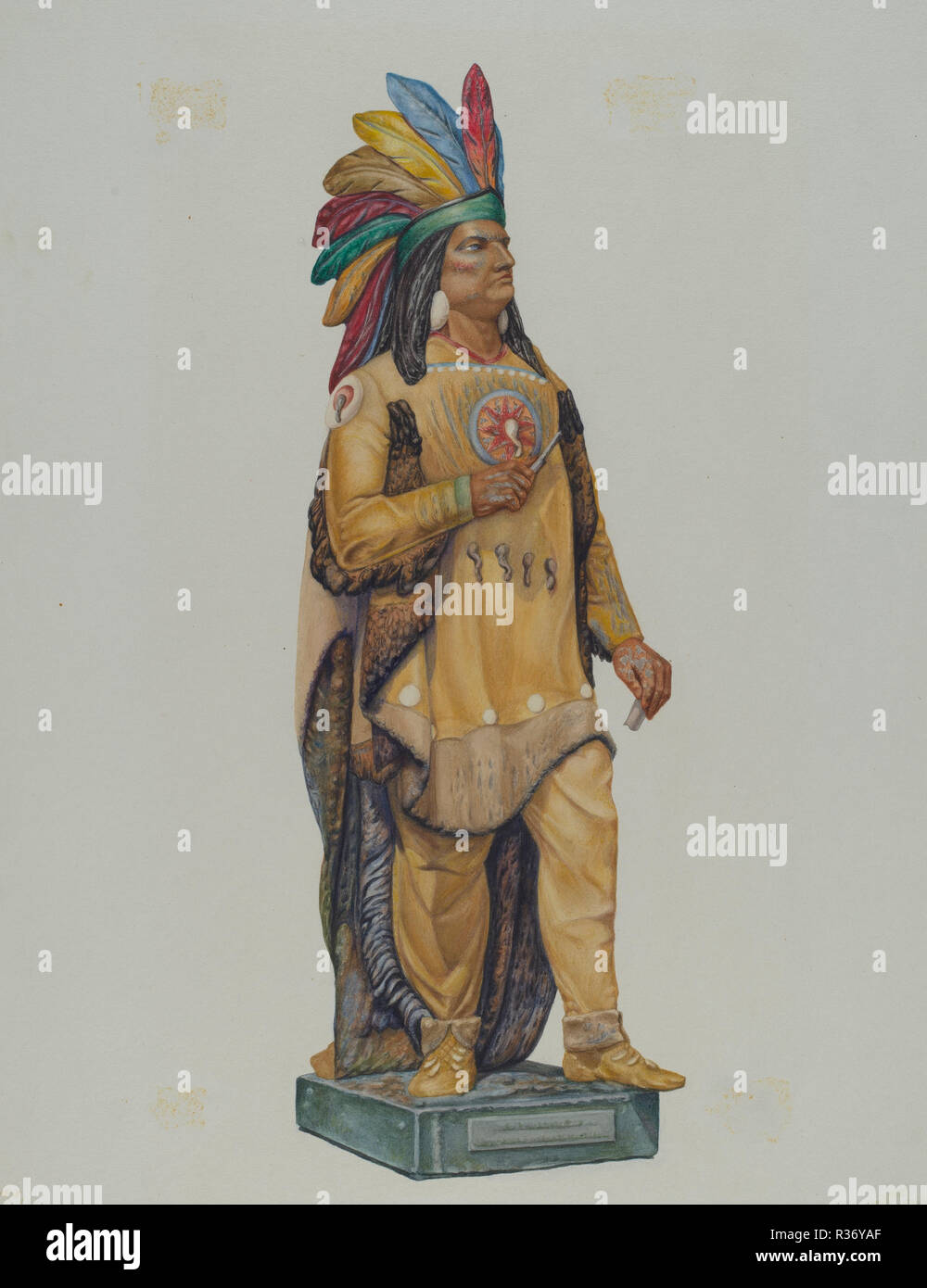 Cigar Store Indian. Dated: 1935/1942. Dimensions: overall: 48.8 x 36.2 cm (19 3/16 x 14 1/4 in.). Medium: watercolor and graphite on paperboard. Museum: National Gallery of Art, Washington DC. Author: Harriette Gale. Stock Photo