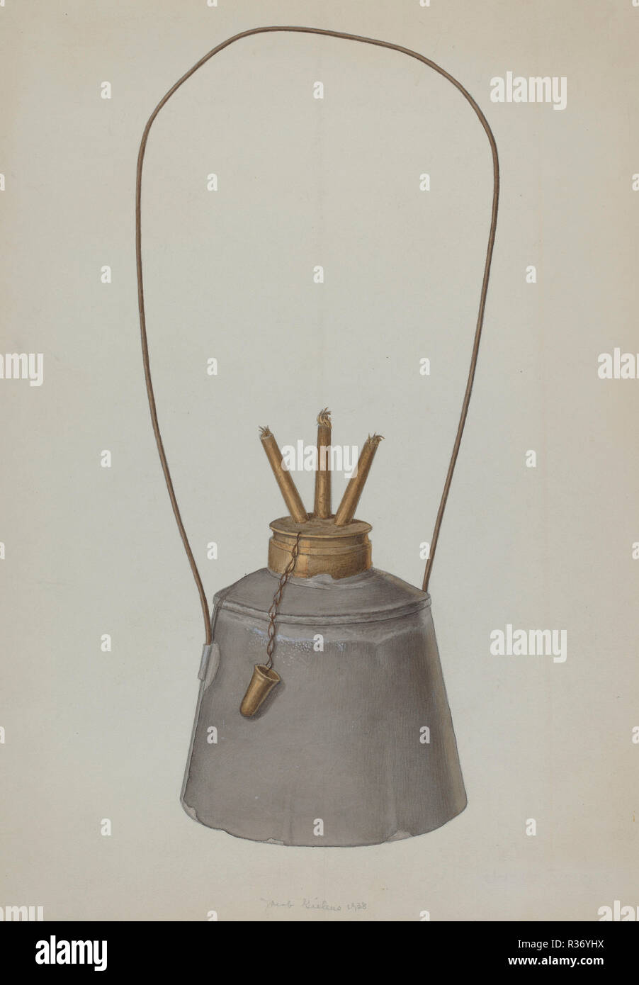 Camphene Lamp. Dated: 1938. Dimensions: overall: 35.6 x 24.4 cm (14 x 9 5/8 in.)  Original IAD Object: 12' high; 4 1/2' wide. Medium: watercolor and graphite on paper. Museum: National Gallery of Art, Washington DC. Author: Jacob Gielens. Stock Photo