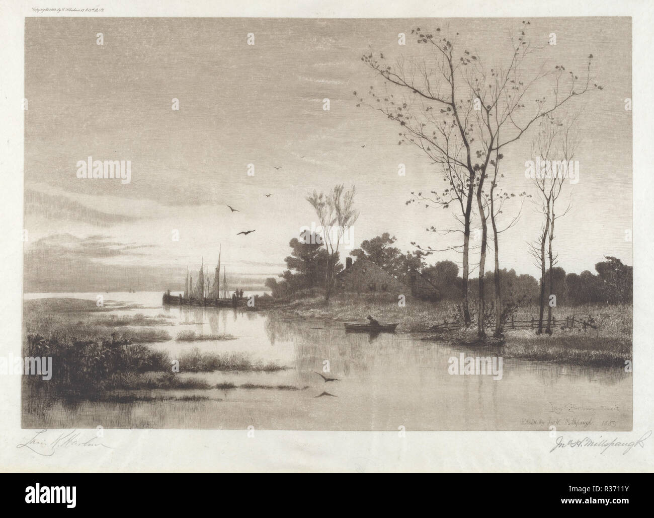 Shrewsbury River. Dated: 1887. Dimensions: image: 290 x 432 mm  sheet:  439 x 582 mm. Medium: etching. Museum: National Gallery of Art, Washington DC. Author: John Hill Millspaugh. Stock Photo