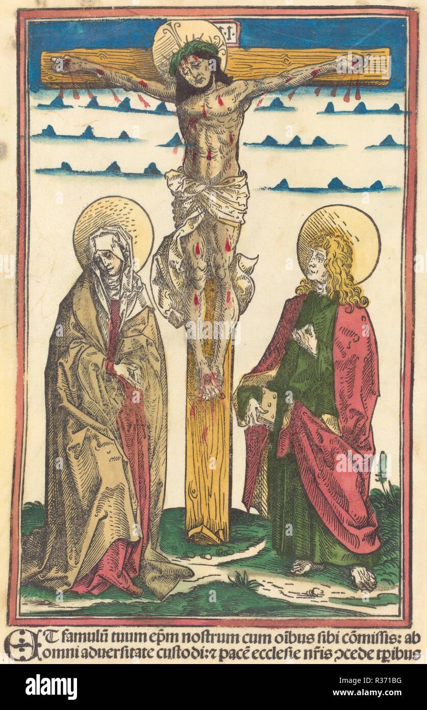 Christ on the Cross with the Virgin and Saint John. Medium: colored ...