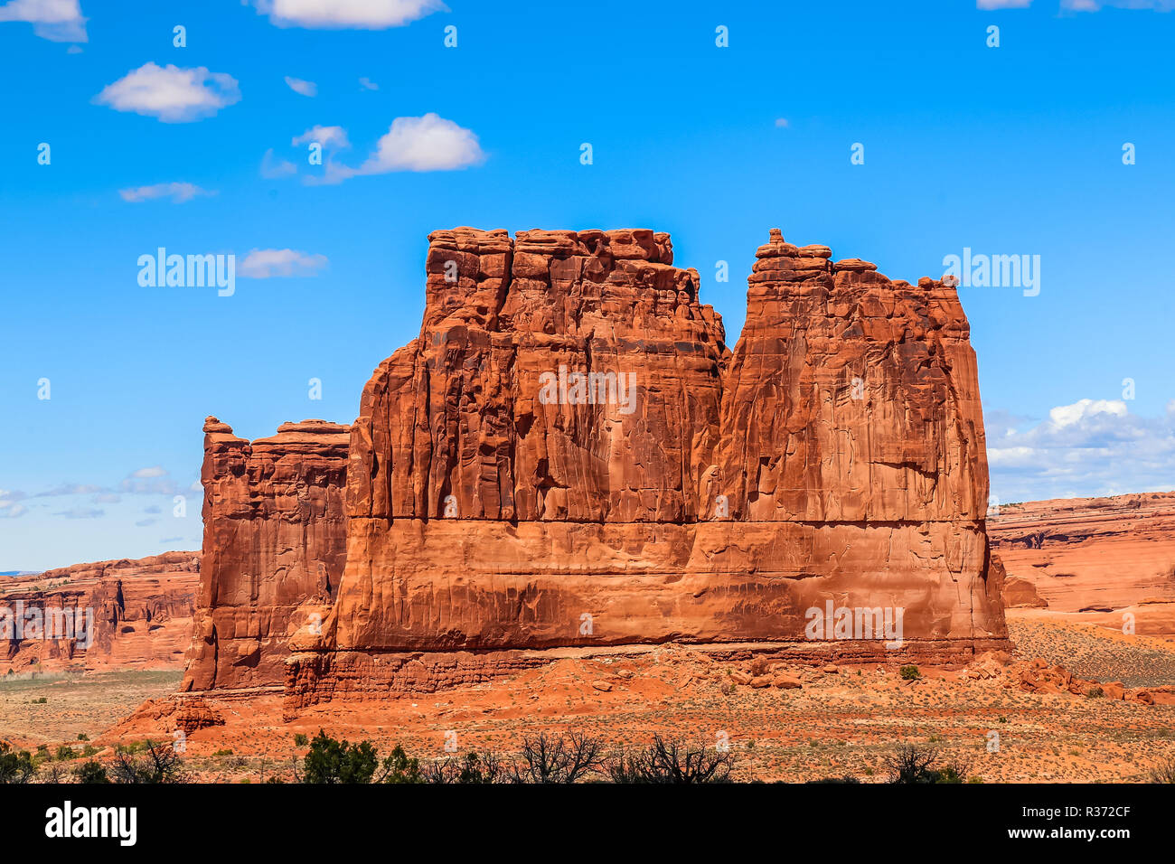 sandstone tower in arches national park in the utah desert Stock Photo