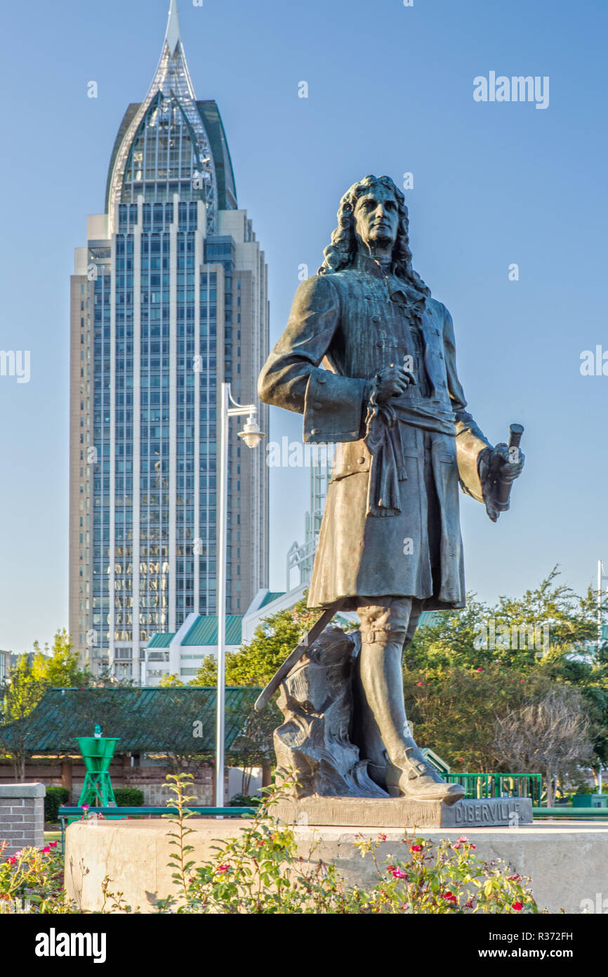 Pierre d'Iberville Statue in Cooper Riverside Park Mobile, Alabama Stock Photo