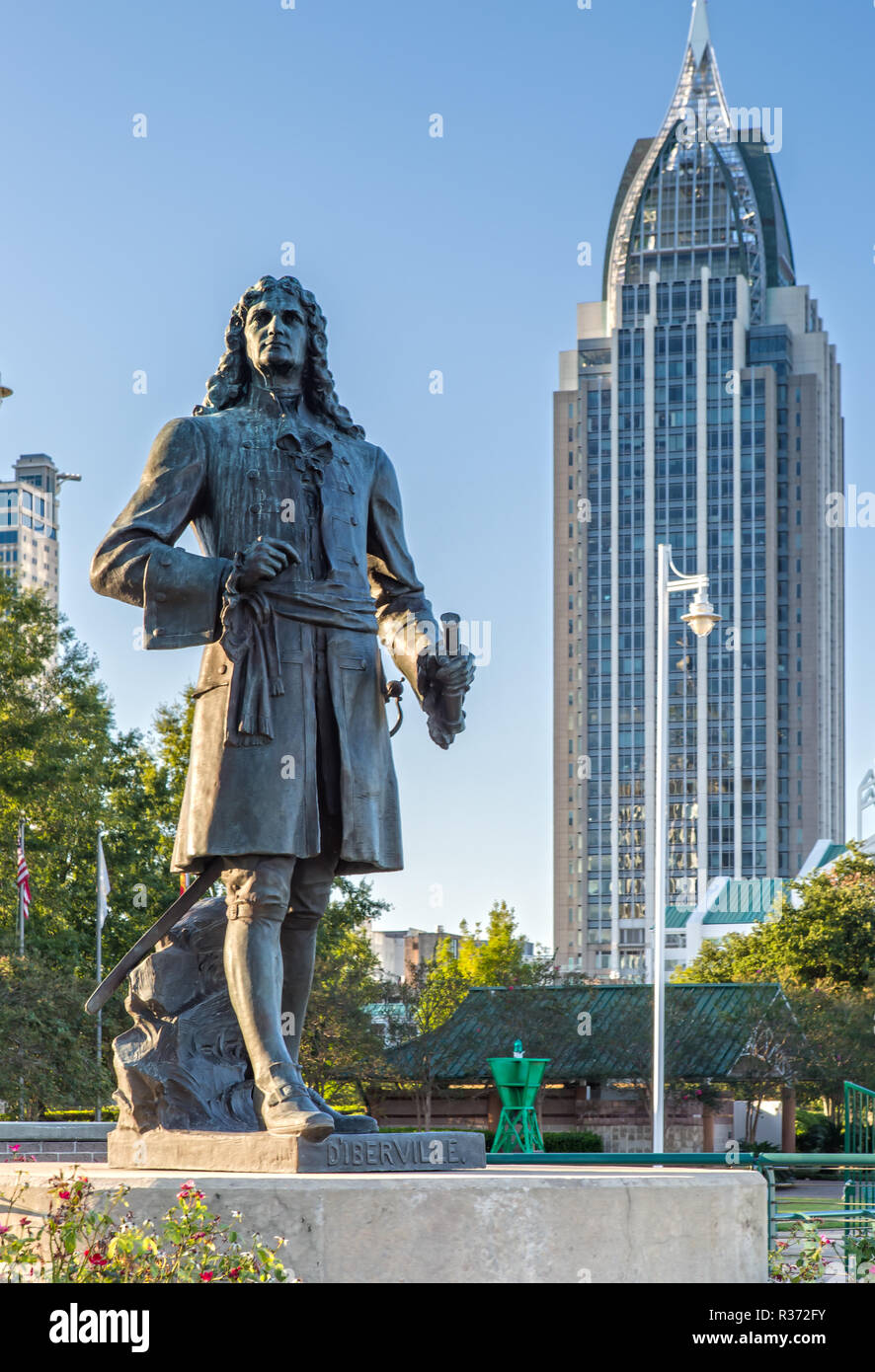 Pierre d'Iberville Statue in Cooper Riverside Park Mobile, Alabama Stock Photo