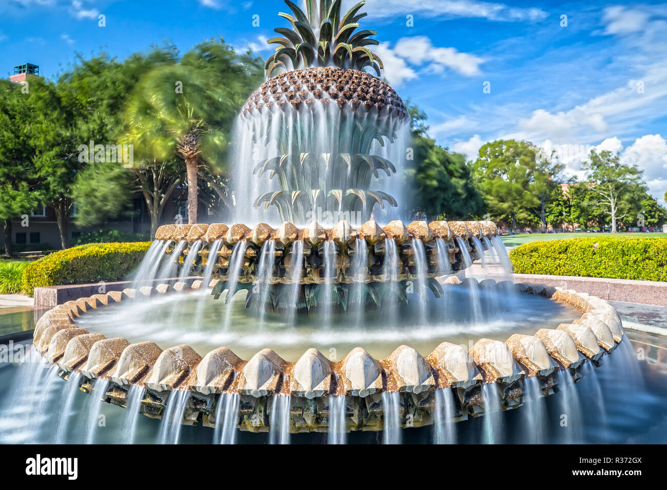 Long Exposure of the Famous Pineapple Fountain in Waterfront Park in