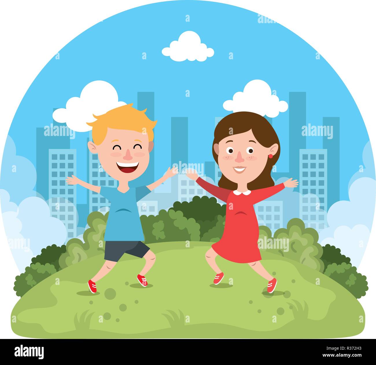 cute little kids couple in the park vector illustration design Stock ...