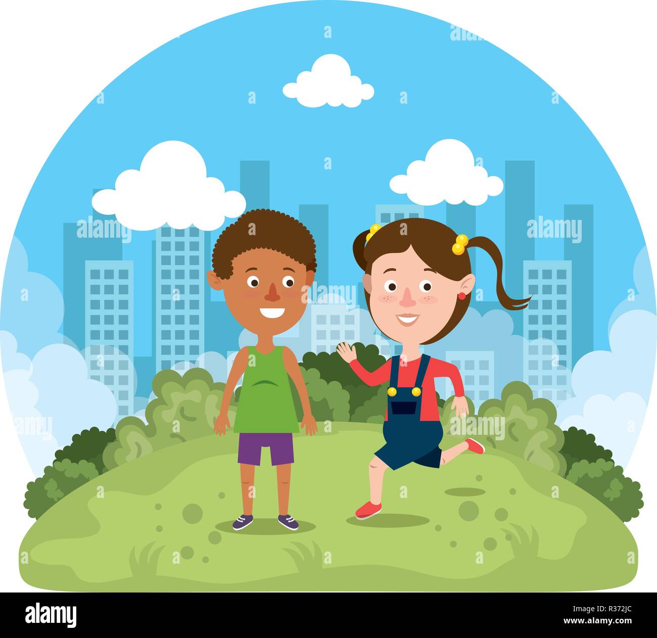 cute little kids couple in the park vector illustration design Stock ...
