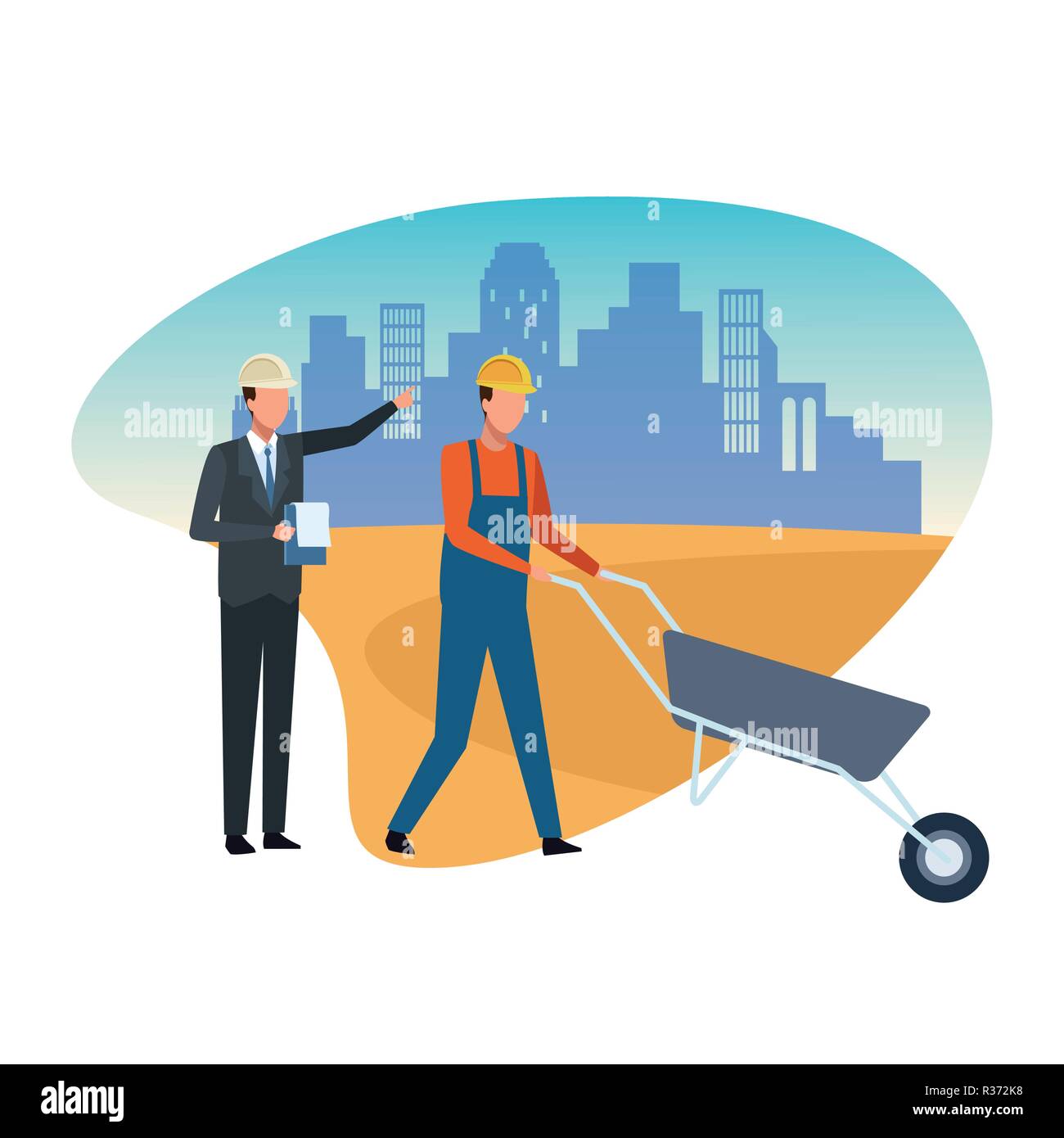 Construction worker and architect teamwork avatar vector illustration graphic design Stock Vector