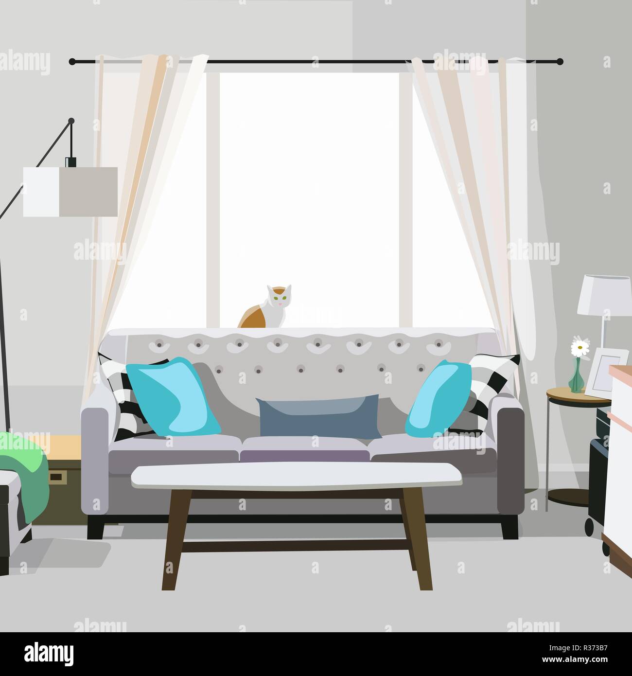modern vector living room interior design. apartment illustration. Stock Vector