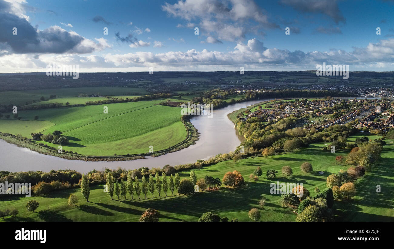The River Severn wends its way through the countryside, Bristol, UK