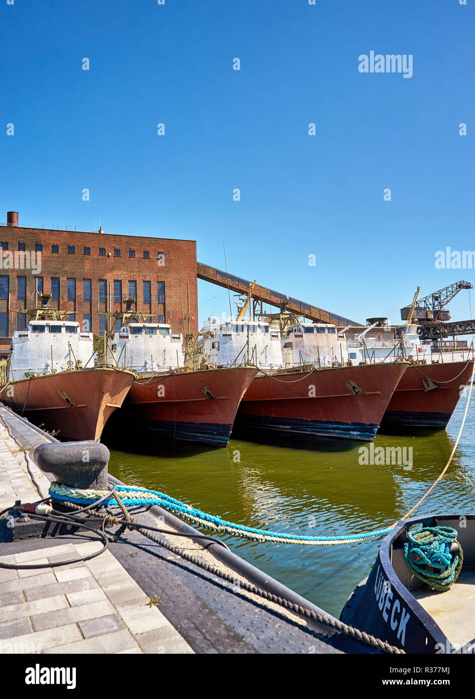 Patrol boats from the front in the port Peenemünde. Germany Stock Photo