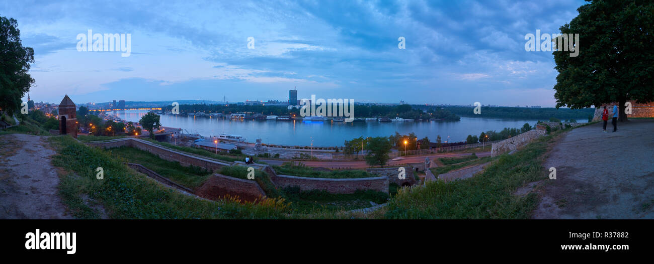 Belgrade, Serbia - May 05, 2018: Evening panoramic view on Sava river from Belgrade fortress in springtime Stock Photo