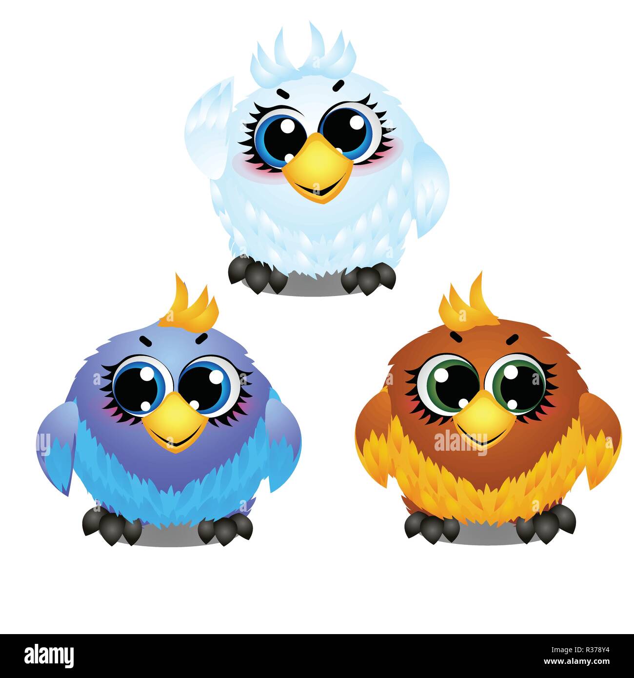 Set of funny colorful animated birds with big trusting eyes isolated on  white background. Elements to create images in style for children. Vector  cartoon close-up illustration Stock Vector Image & Art -