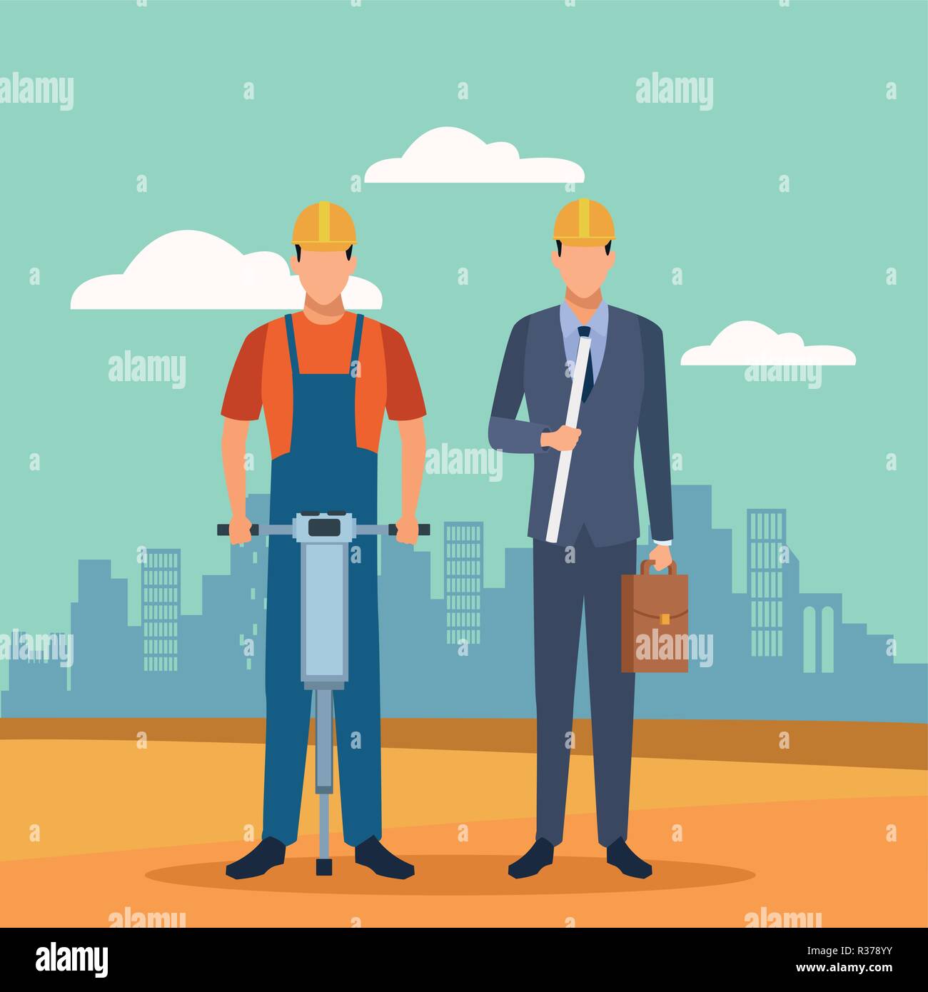 Construction worker and architect Stock Vector