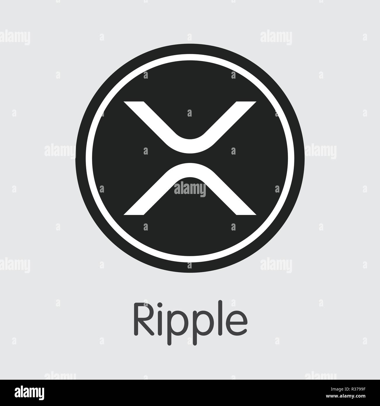 Ripple - Digital Coin Vector Icon of Cryptographic Currency. Stock Vector