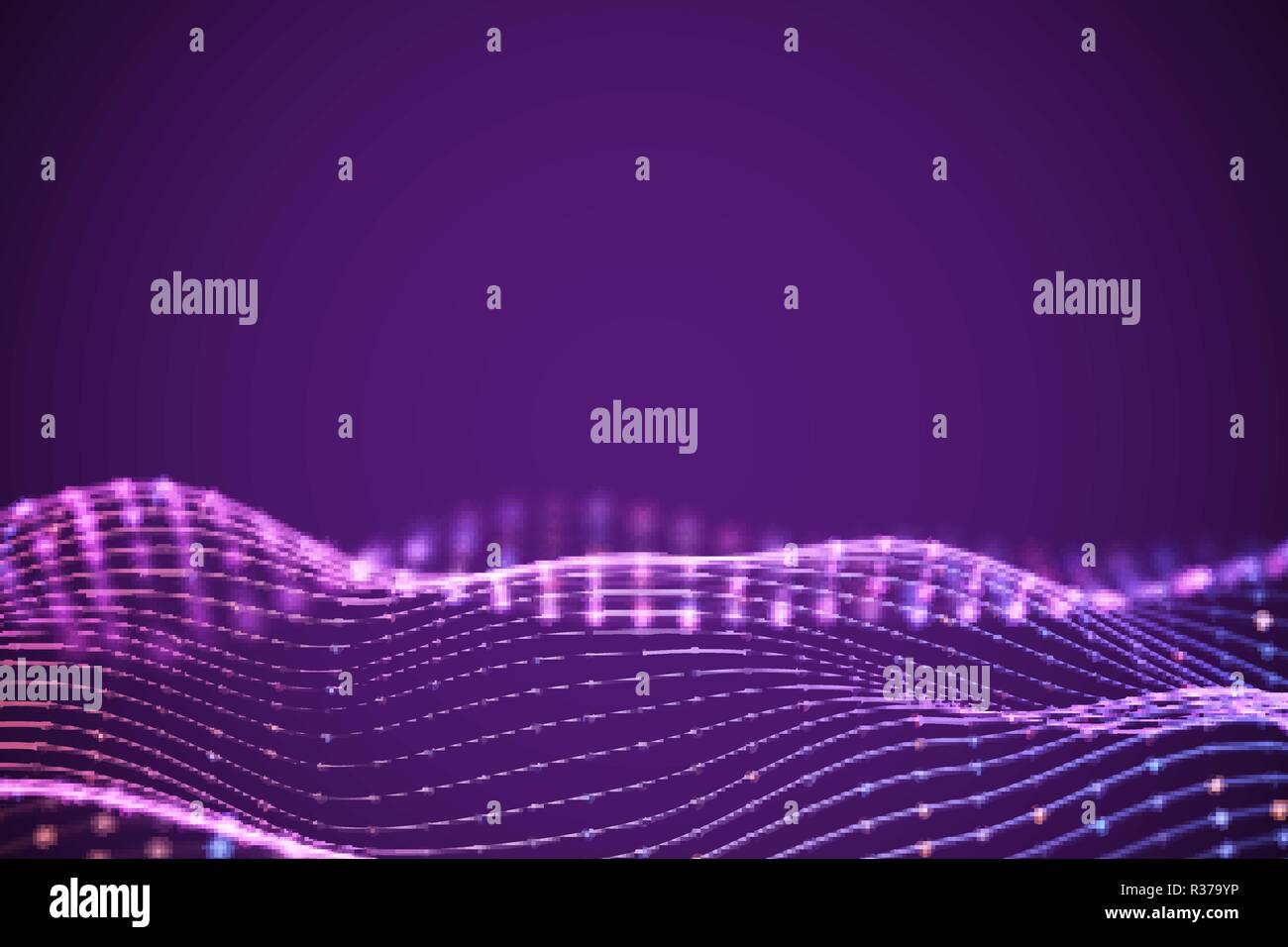 3D Sound waves with colored dots. Big data abstract visualization. Stock Vector
